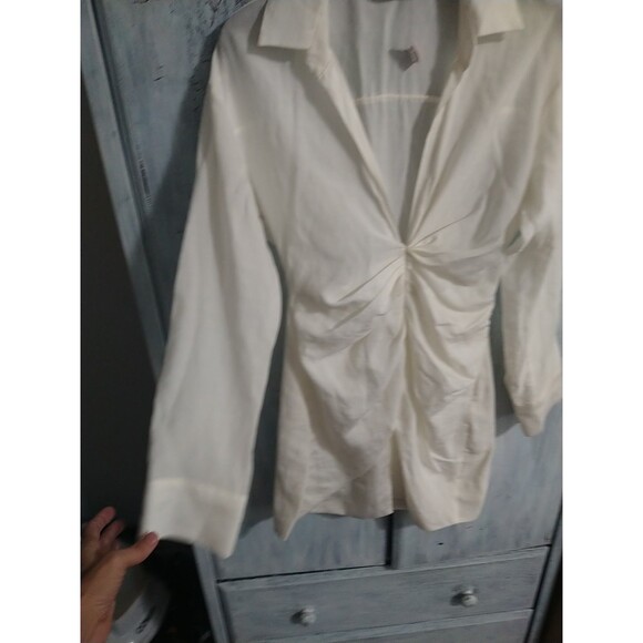 Zara V Neck Knee Length Collared Dress Small White Boho Y2K Classic - Picture 5 of 7